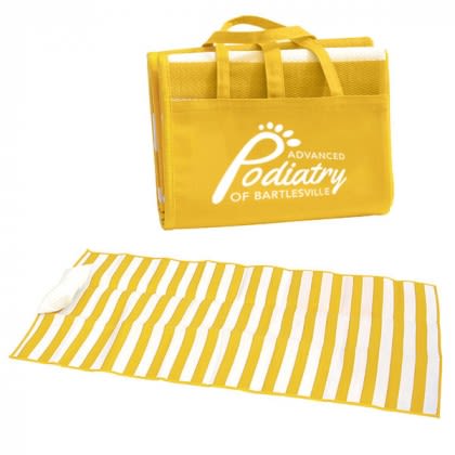 Personalized Logo Imprinted Beach Mats with Pillow - Yellow/White